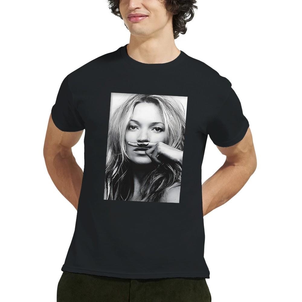 Kate Moss Moustache Shirt, Kate Moss Tshirt, Gildan 5000 T-shirt, Gift For Him, Gift For Her